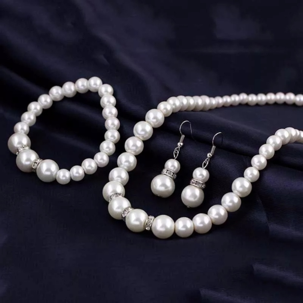 Jewelry Sets Simulated-Pearl Necklace Bracelet Ear - Picture 2 of 3
